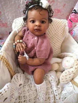Lifelike Black 19'' Reborn Baby Dolls Full Body Vinyl Girl Waterproof Infant Gift