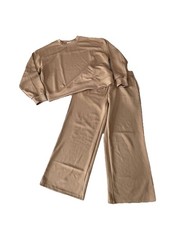 Women  s 2 Piece Lounge Set XL Beige/Tan Wide Leg Pants Sweatshirt Matching Set