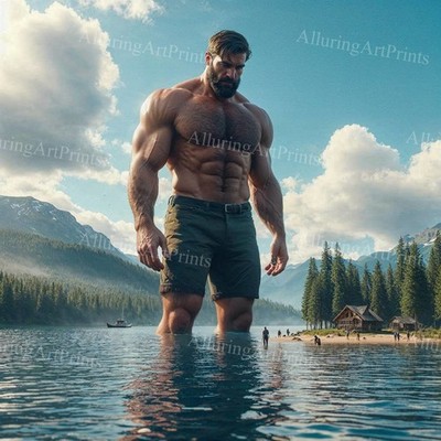 Male Model Photo Print Muscular Handsome Shirtless Hunk Jock Abs -217D