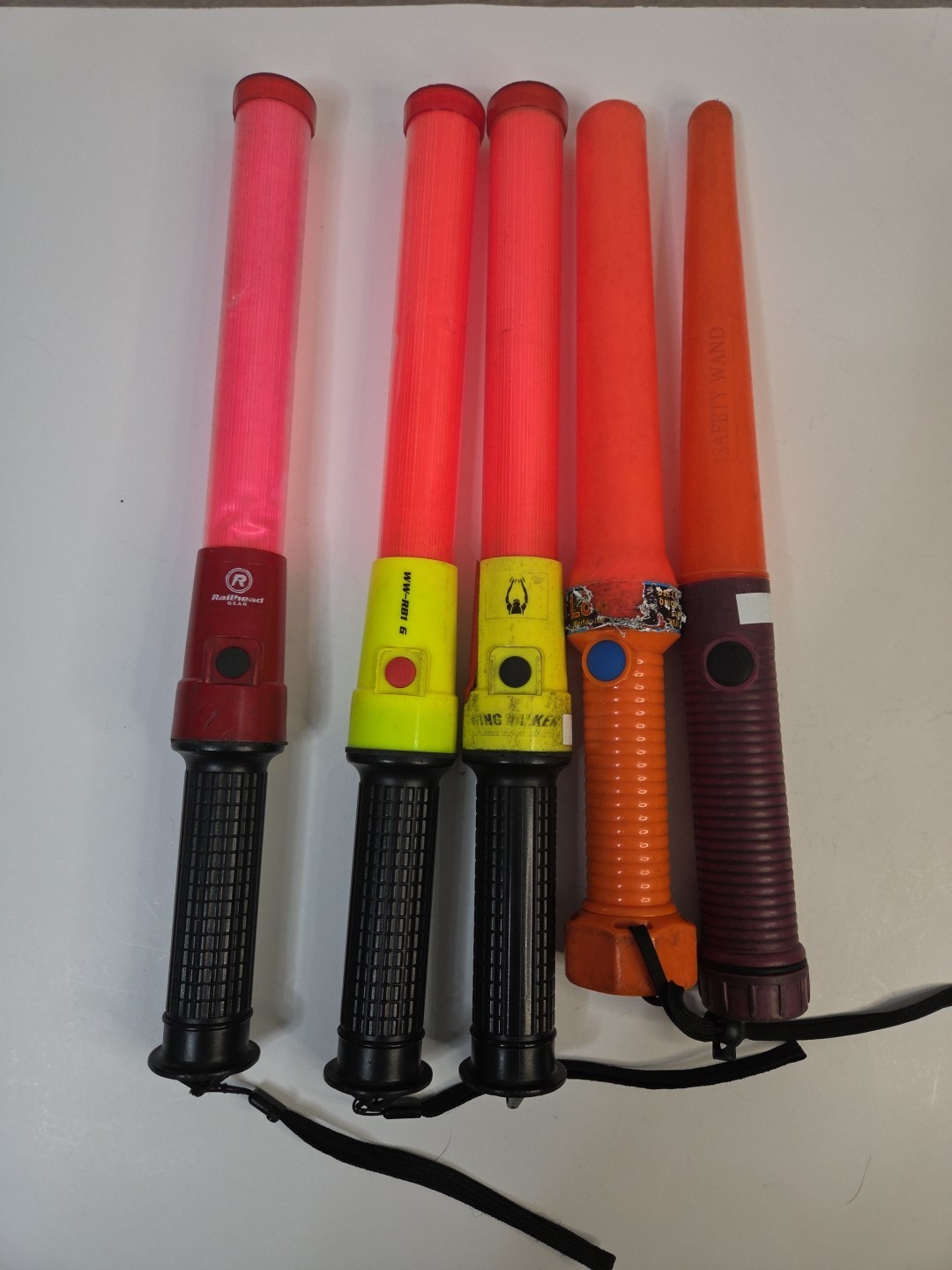 Lot Of 5 Misc LED Traffic Wand Safety Baton Orange Different Brands 