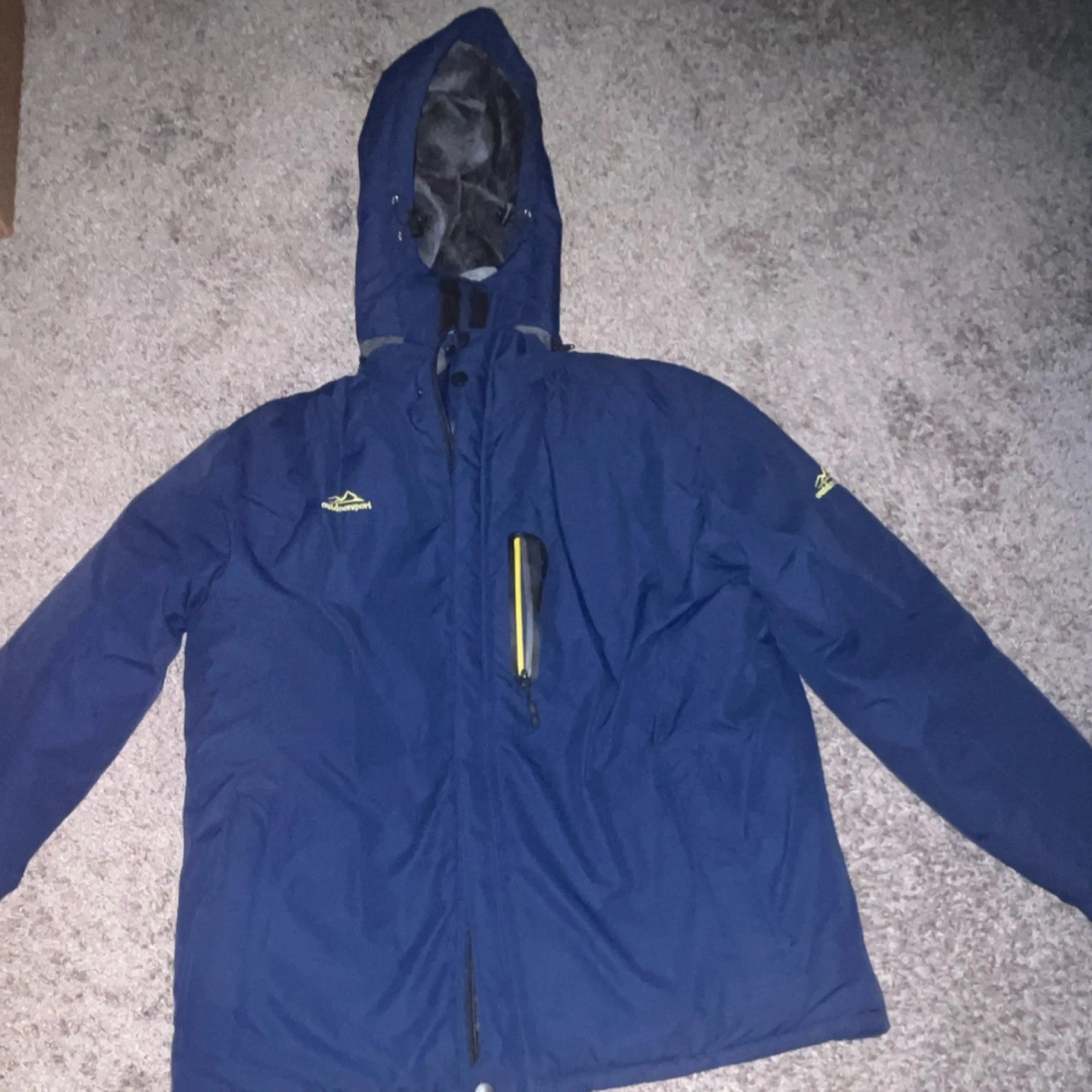 Outdoorsport Men's Blue Hooded Jacket Fleece Lined Zip Logo Accents Size L