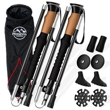 Persevia Carbon Fiber Trekking Poles Cork Grip Flip Lock Collapsible w/ Bag