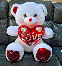 19" White Teddy Bear w/Red "LOVE'' Heart Plush