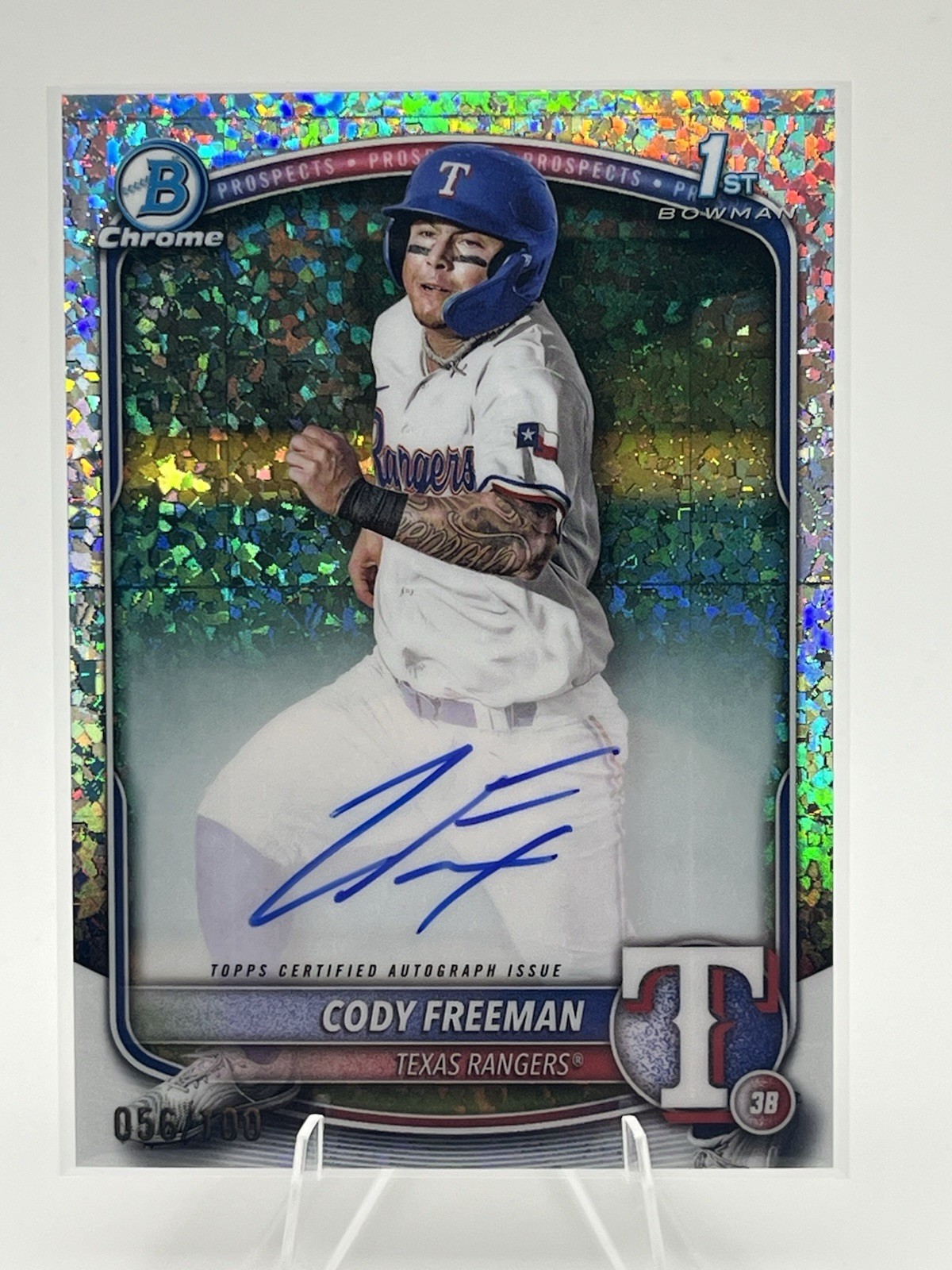 2025 Bowman Chrome - Cody Freeman 1st Mini Diamond Refractor Auto /100 Rangers