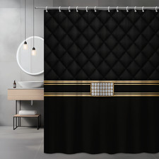 Elegant Black Shower Curtain with Gold Accent and Quilted Design