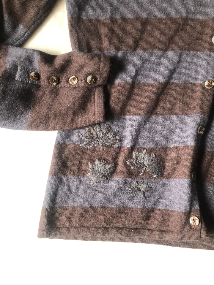 Новый! Кардиган Royal Robbins Collette Angora вязаный с v-образным вырезом в полоску на пуговицах большой - Изображение 2 из 3