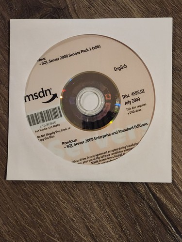 Microsoft SQL Server 2008 Service Pack 1 (x86) MSDN DVD Disc English X15-80848