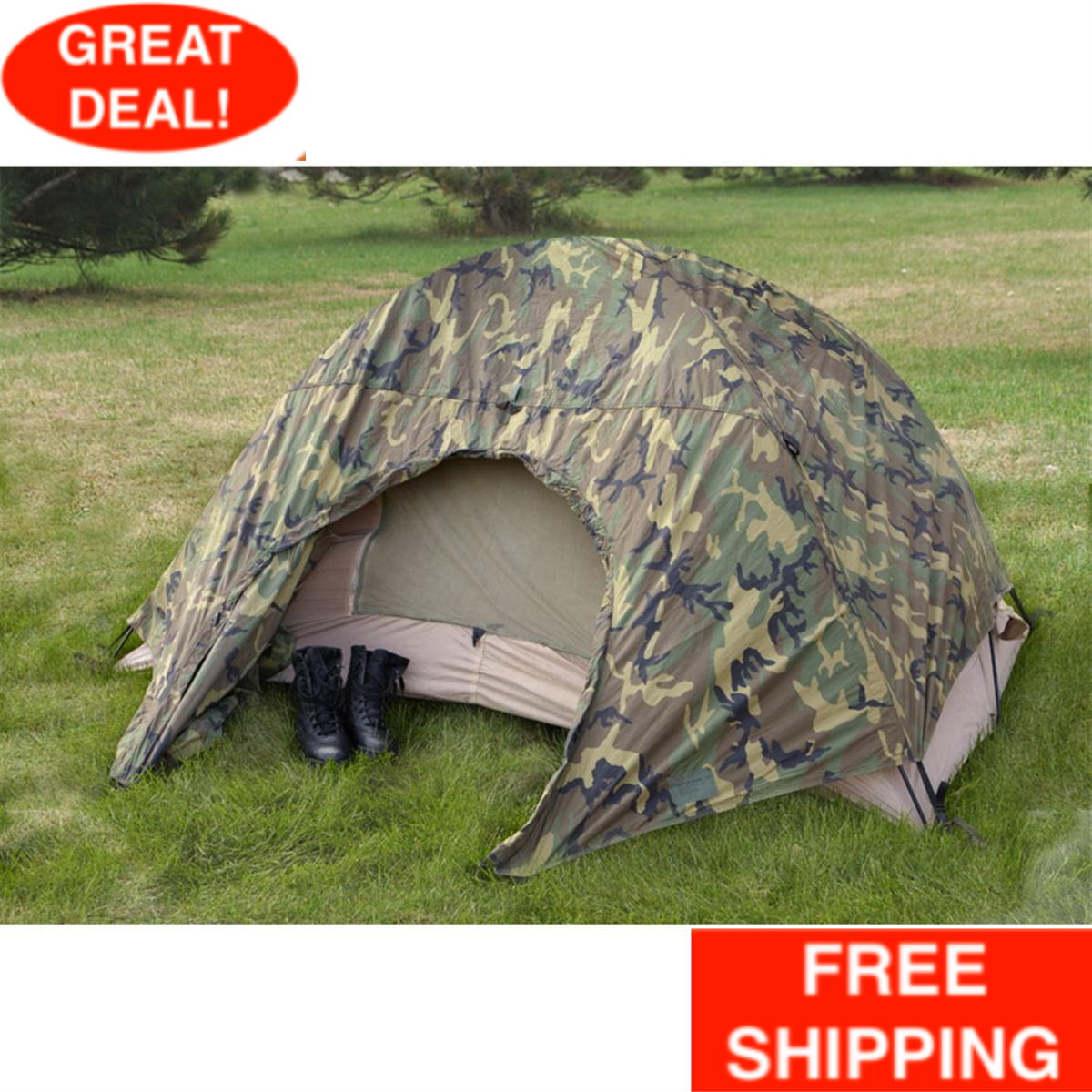 U.S. Military Surplus USMC Combat 2 Man Tent Woodland Camo