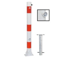 Absperrpfosten Klappbar 76 Mm Stahlrohr Weiß Rot Mit Dreikant Zum Einbetonieren