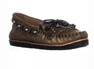 COACH Metallic Roccasin Studded Moccasins Shearling Loafer Chic Shoes 7.5 New