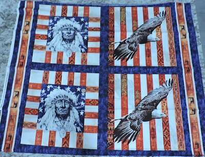 100% Cotton Fabric Native American Indian and Bald Eagle Pillow Panel ...
