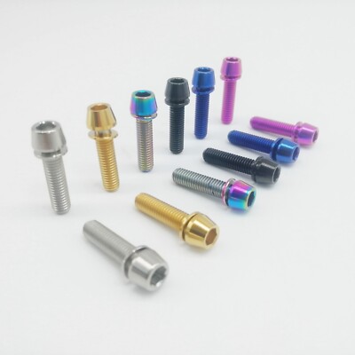 6pcs M5x20mm Titanium Ti Bike Stem Bolts Taper Head Bicycle Conical With Washers