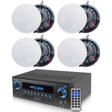 1000 Watts Stereo Receiver 4 x 5.25 Ceiling Frameless Wall Mount Speakers