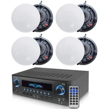 Stereo Receiver 1000 W w/ Set of 4 5.25” Ceiling Speakers USB and SD Card Inputs