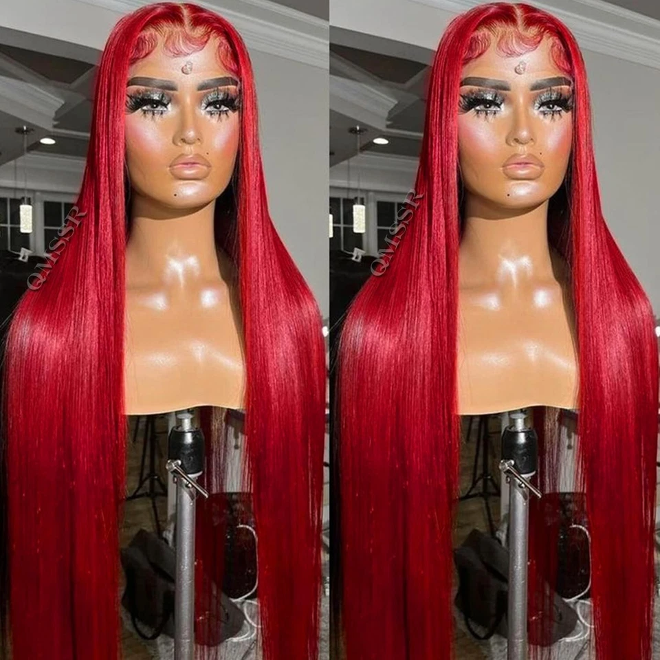 32 Inch Red Hair Synthetic Lace Front Wigs Pre Plucked Natural Long Straight Wig - Image 3 of 4