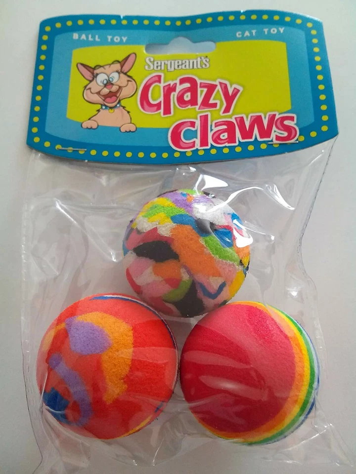 NEW Sergeant's Crazy Claws Kat Balls 3 Pack - Total 9 Balls - Fun Cat Toy - Image 2 of 3