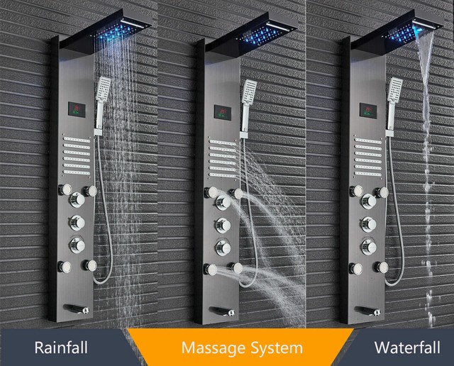 Ello&allo Oil Rubbed Bronze LED Shower Panel Rain&waterfall Tower