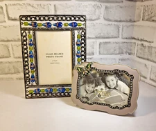 Beaded Photo Frame 4x6" and Metal Butterfly 5 x 3.5" Frame Set of 2