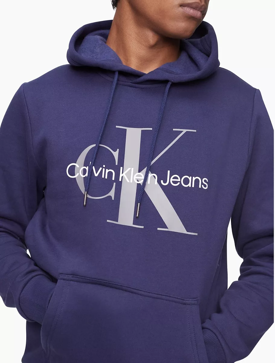 Calvin Klein Monogram Logo Fleece Lined Hoodie in Navy Men\'s X-Small | eBay