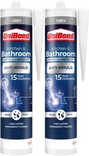 2x UniBond Anti-Mould Kitchen Bathroom Shower Sanitary Sealant Waterproof - Grey