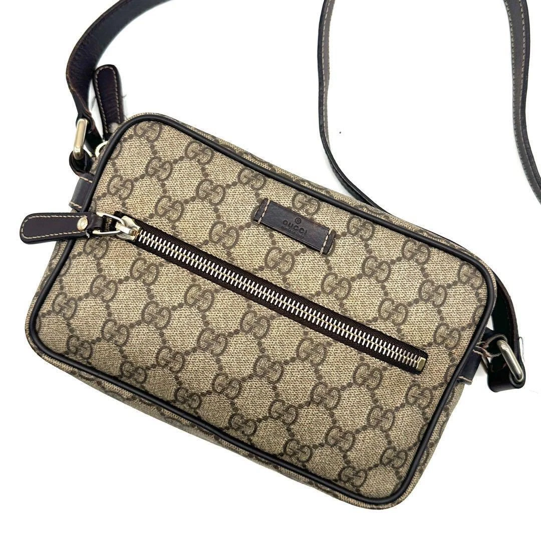 GUCCI GG Supreme Leather PVC Shoulder Bag Beige USED