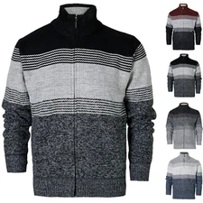 Mens Zip Up Cardigan Lined Design Funnel Neck Jumper Knitted Sweater (2370311)