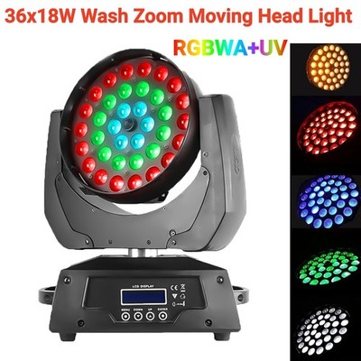 36x18W LED RGBWA+UV 6in1 Wash Zoom Moving Head Light DMX DJ Stage Lighting Show
