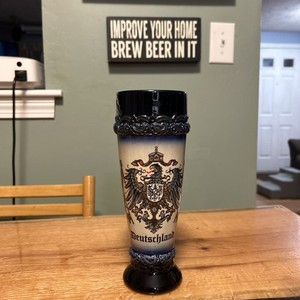 Vintage German King Pilsner Ceramic Beer Glass Weissbrau Deutschland 9 1/4”