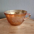 Vintage Federal Glass Normandie Lattice Bouquet Marigold Iridescent Cup Carnival