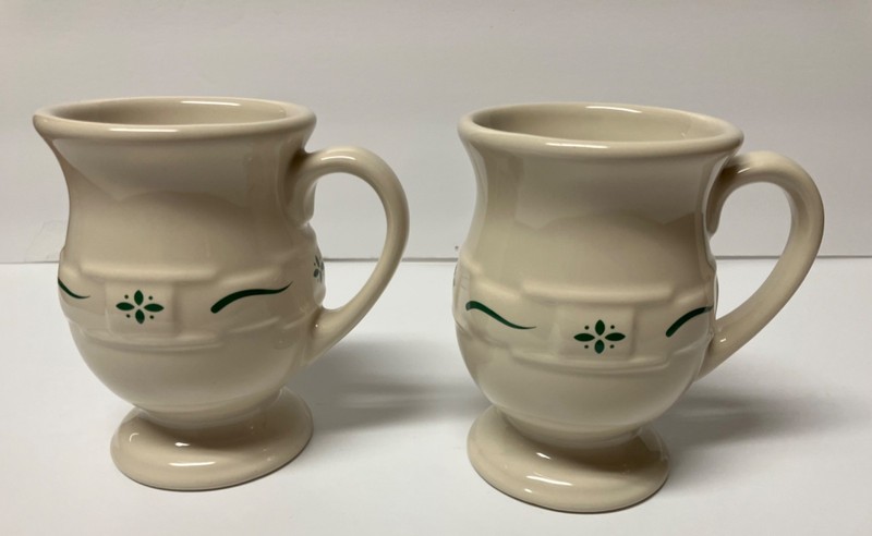 LONGABERGER WOVEN TRADITIONS HERITAGE GREEN SET OF 2 LATTE MUGS/PEDESTAL MUGS