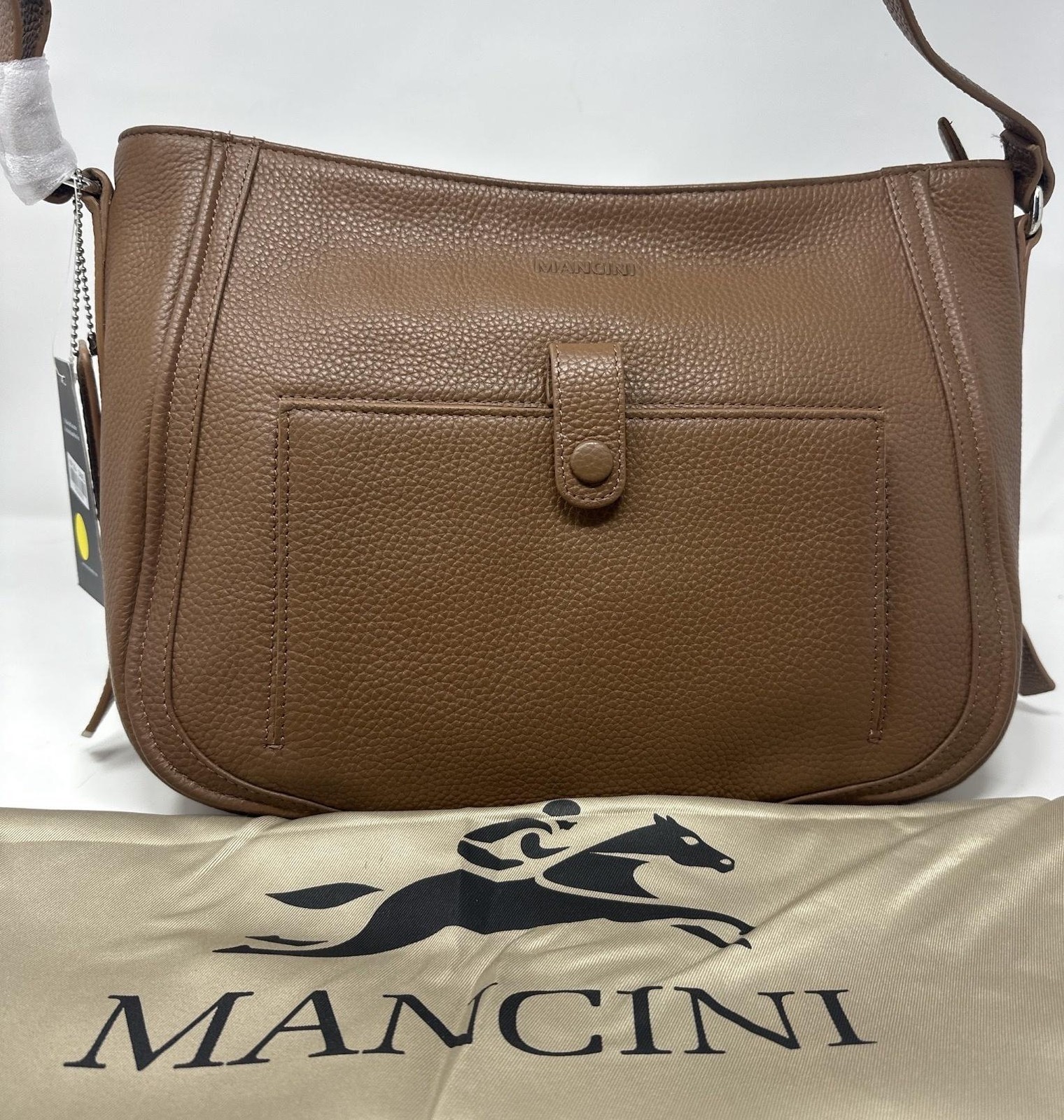 MANCINI Crossbody Bag Womens Medium Camel Leather Zip Pocket