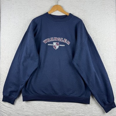 Wrangler Authentic Crewneck Sweatshirt Navy Blue Logo Vintage Style Herren XL