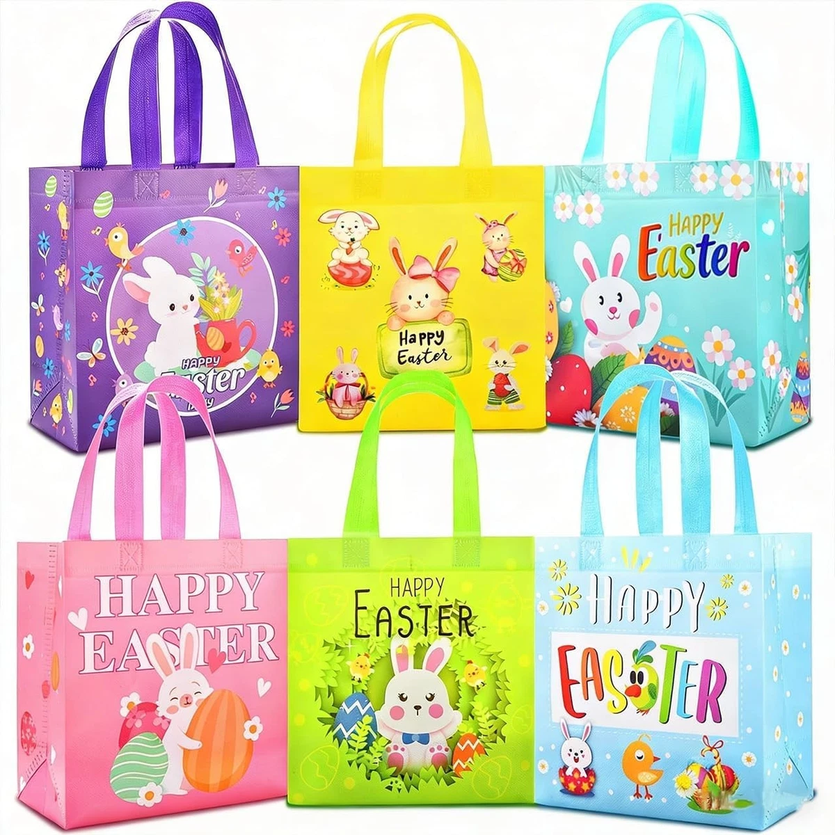 12 Borse Regalo Di Pasqua In Tessuto Non Tessuto: Confezione Regalo A Tema Con Coniglietto E Uova, Ideali Per Feste, Caccia Alle Uova E Piccoli Regali.