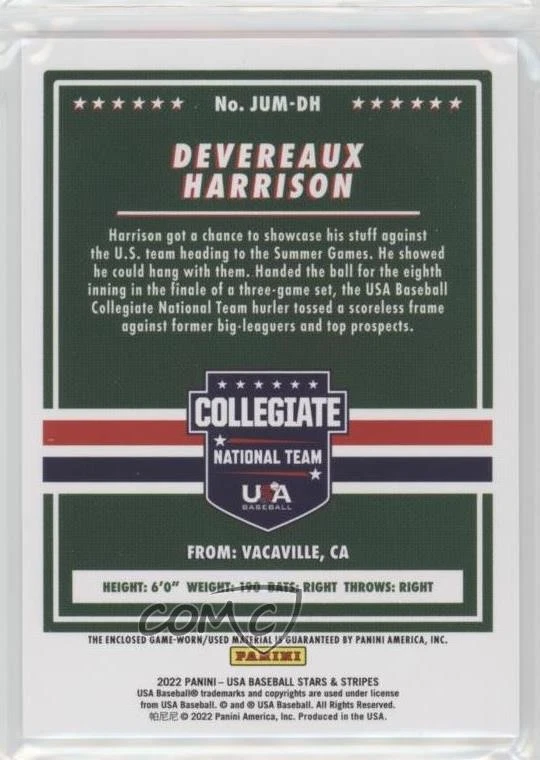 2022 Panini USA Baseball Stars & Stripes Jumbo Relics /150 Devereaux Harrison - Image 2 of 2