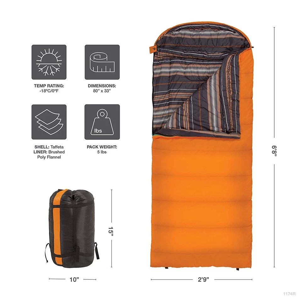 Saco de dormir TETON Sports Celsius Mummy 80x33 pulgadas cálido poli franela naranja Foto 3 de 4