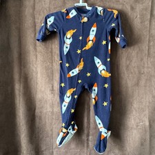 Carters Just One You Boys 18M Navy Blue Rocket Ship Fleece Footed Pajamas