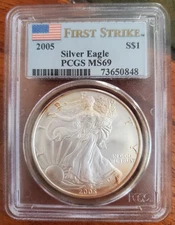 2005 ASE PCGS Graded MS 69 "First Strike" Toner .999 Fine Silver Beautiful Coin