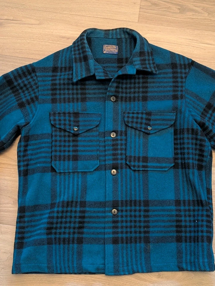 Vintage Pendleton Mackinaw 100% Virgin Wool Blue Plaid Flannel Jacket Size Large - Image 2 of 4