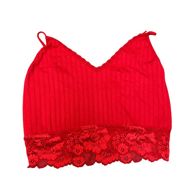 Guess Cropped Spitzentop Damen M rot gestreift V-Ausschnitt verstellbare Träger Pullover