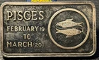 1974 Pisces Zodiac, Love & Associates 1 Ounce .999 Silver Art Bar