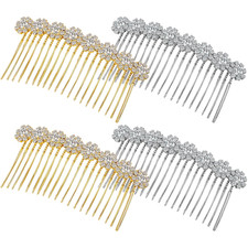 4 Pieces Alloy Rhinestone Side Hair Combs Crystal Flower Clips Wedding Comb Brid