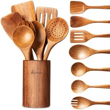 Wooden Spoons for Cooking - 8-Piece Wooden Kitchen Utensil Set made of Natura...