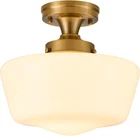 Gold Schoolhouse Light Fixture - Vintage Milk Glass Ceiling Light Fixture