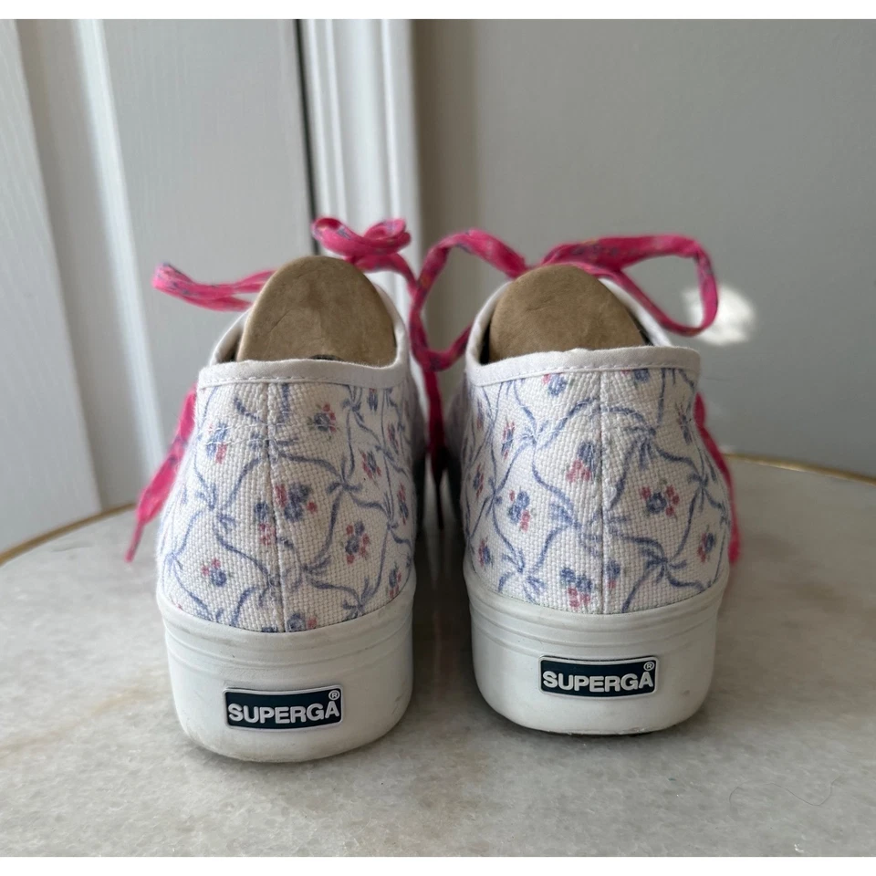 LoveShackFancy x Superga Platform Sneakers Floral Print Pink Laces Size 41.5 - Image 4 of 4