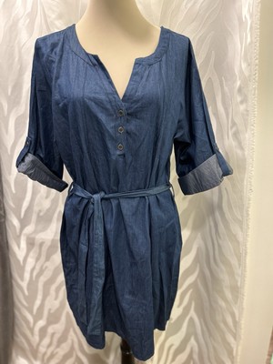 NWT Chic Connection Plus Size Chambray Roll Tab Sleeve Dress Size 2X
