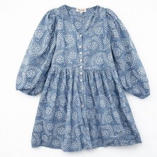 Madewell Women's Dress Blue Paisley Print Button Front Drop Waist Long Sleeve