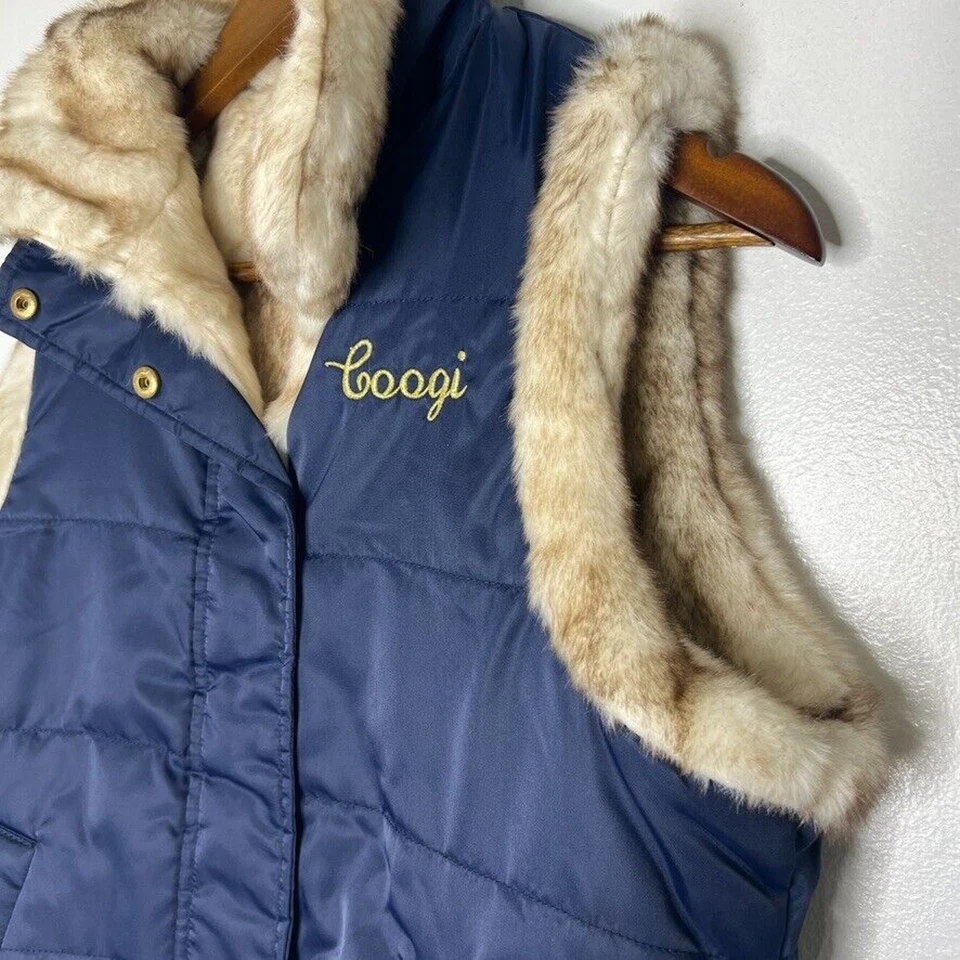 Coogi Women's M Faux Fur Lined Vest Navy Blue Puffer Winter Style NEW - Image 3 of 4