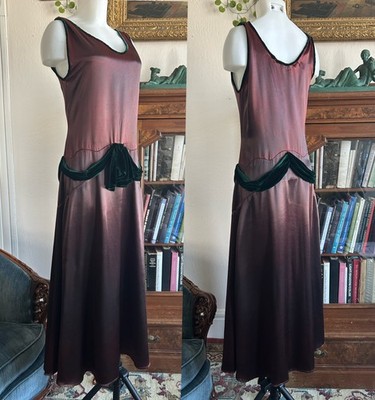 Vintage 1930s 40s Style Drop Waist Dress Liquid Satin Velvet Bias Cut Gown Med | eBay Vintage 1930s 40s Style Drop Waist Dress Liquid Satin Velvet Bias Cut Gown Med | eBay