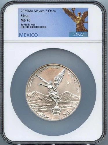 2025 Mo Mexico 5 Onza Libertad Silver NGC MS70 Low Mintage 200