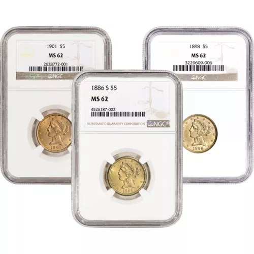 US Gold $5 Liberty Head Eagle - NGC MS62 - Random Date and Label